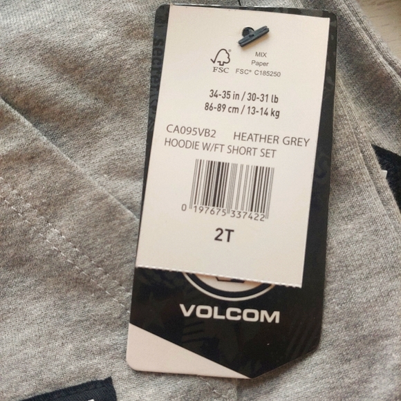 VOLCOM NEW French Terry Hoodie & Shorts Heather Gray - Picture 8 of 10